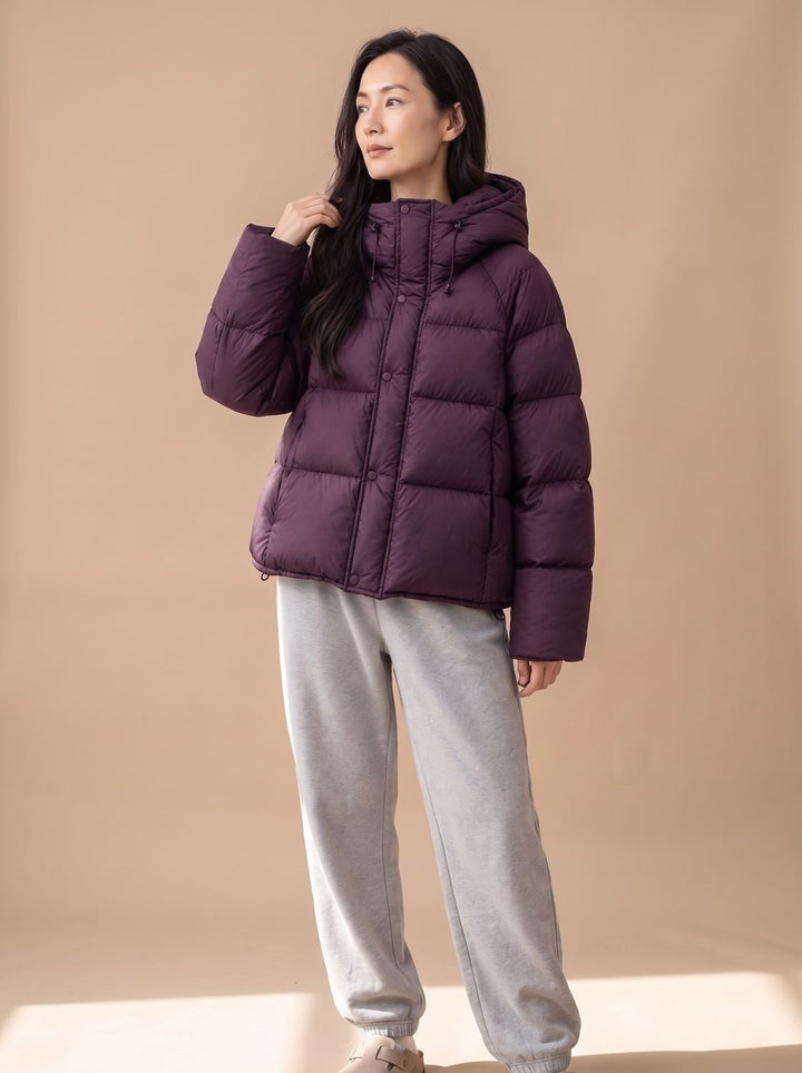 Damen Daunenjacke Oversized Kapuze Steppjacke mit Entendaunen - Lila