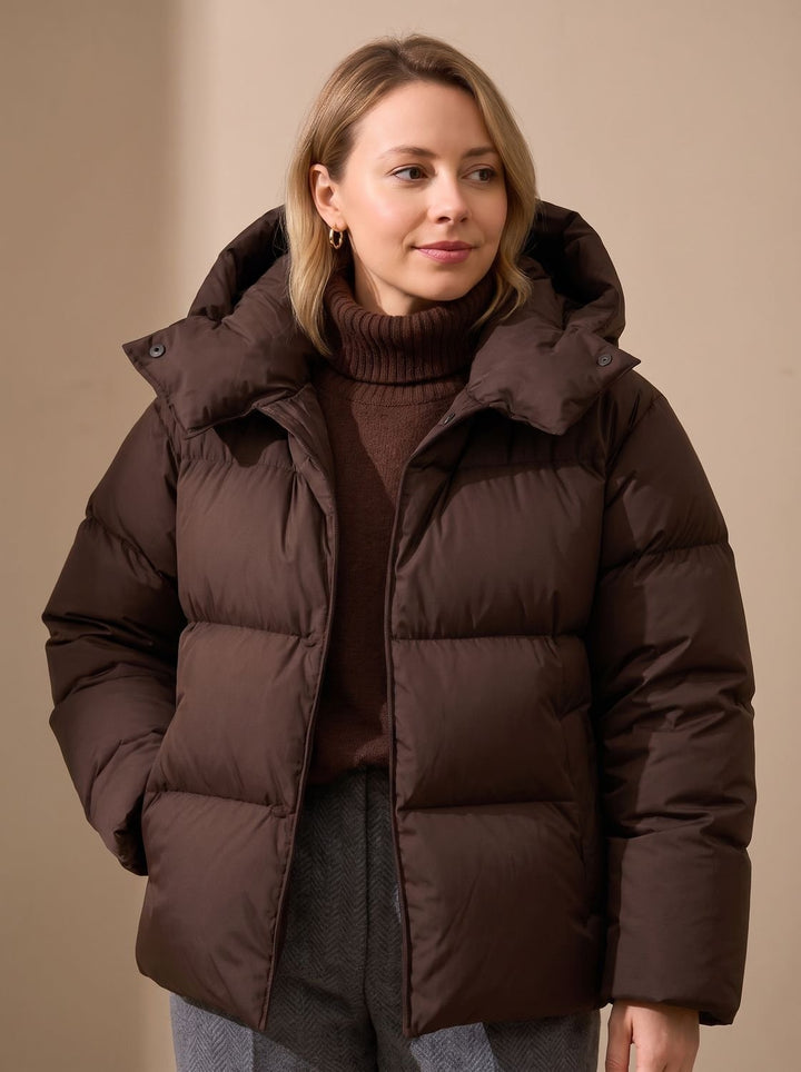 Damen Daunenjacke Oversized Winterjacke mit Kapuze - Braun
