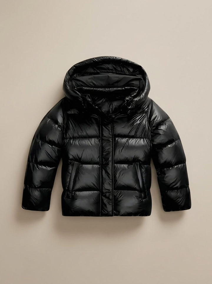Damen Daunenjacke Puffer Jacke mit Kapuze Glänzend Loose-Fit