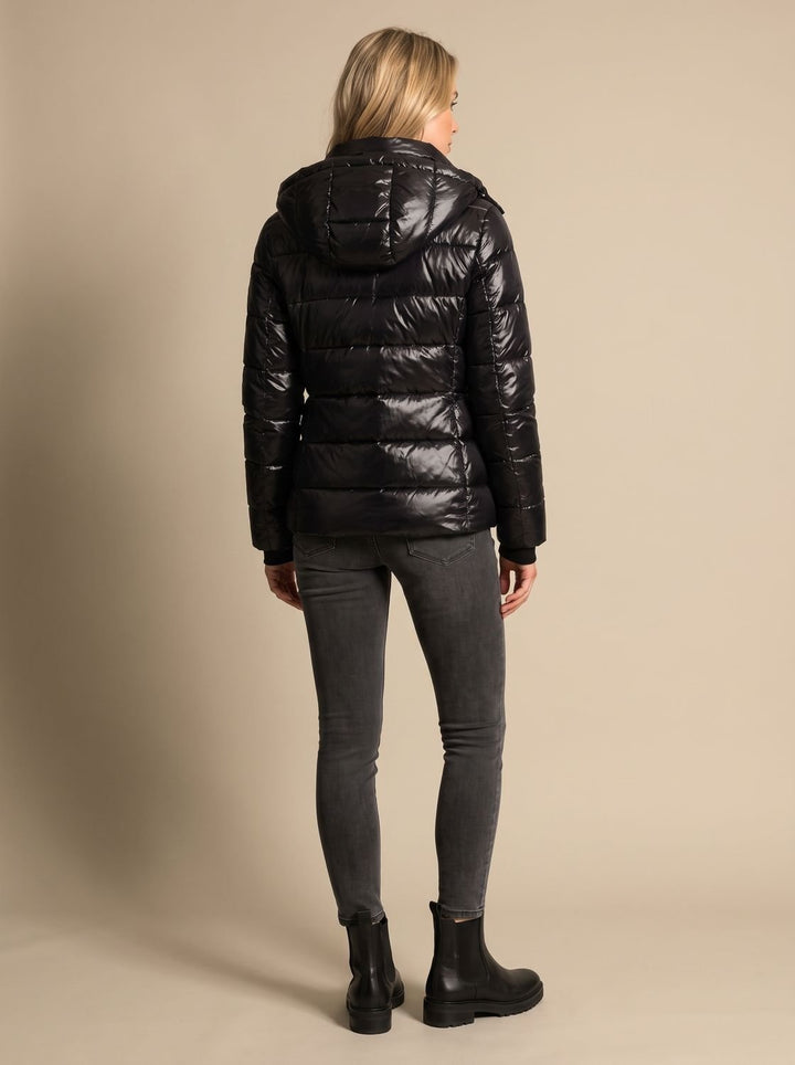 Damen Daunenjacke Puffer Jacke mit Kapuze Glänzend Loose-Fit
