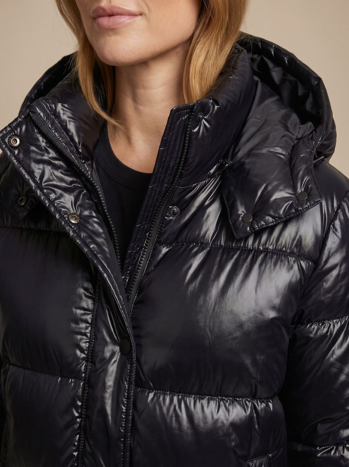 Damen Daunenjacke Puffer Jacke mit Kapuze Glänzend Loose-Fit