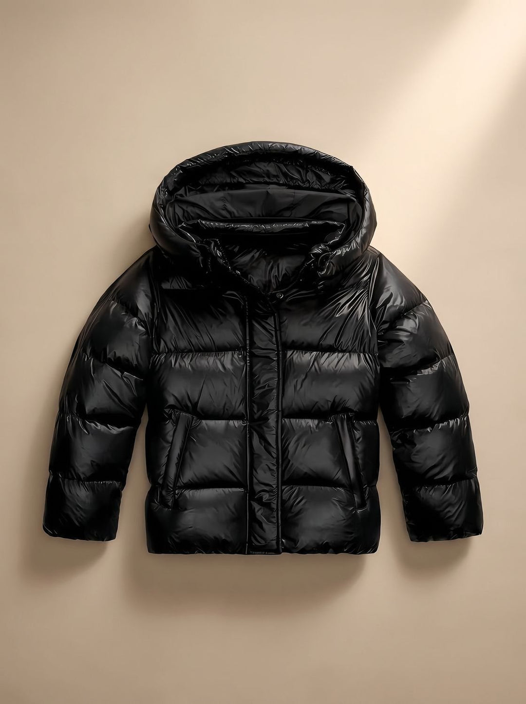 Damen Daunenjacke Taillierte Kapuzen-Pufferjacke Winterjacke - Schwarz