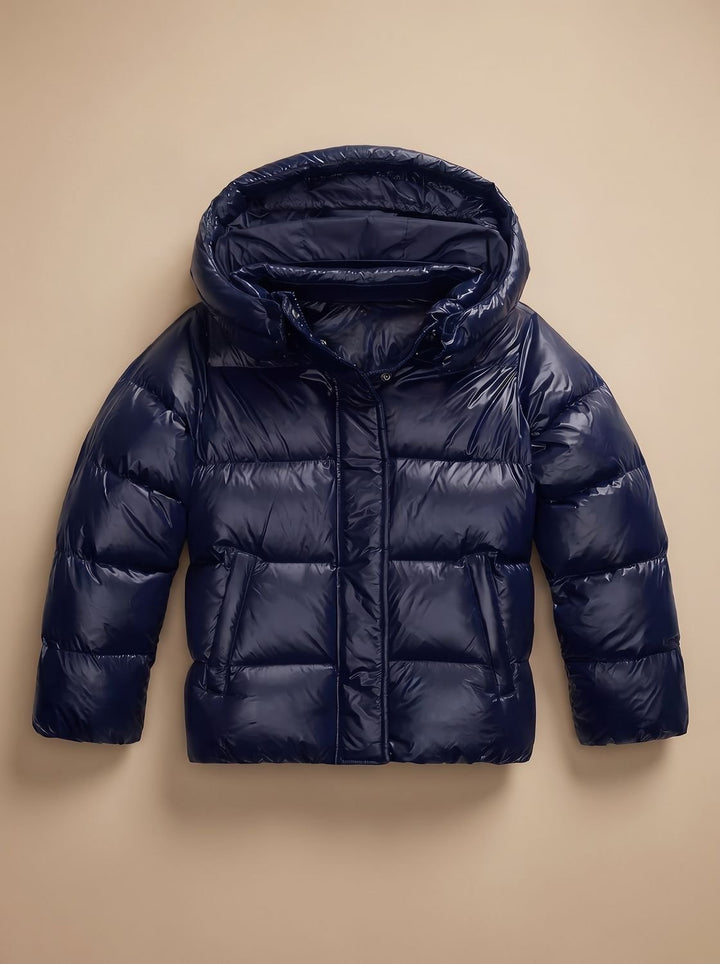 Damen Daunenjacke Taillierte Kapuzen-Pufferjacke Winterjacke - Blau
