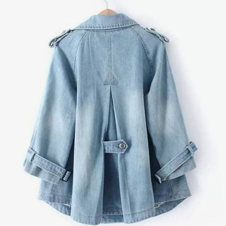 Damen Denim-Cape-Mantel Oversized Doppelknopf Vintage-Wash