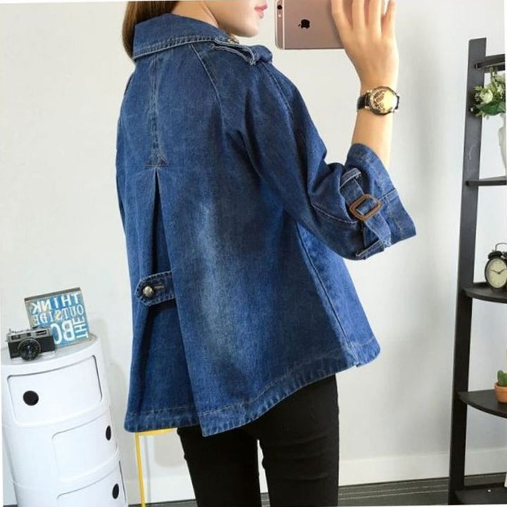 Damen Denim-Cape-Mantel Oversized Doppelknopf Vintage-Wash