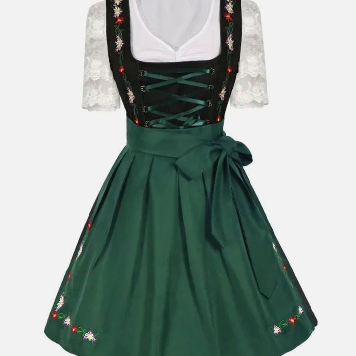 Damen Dirndl 3-teiliges Set mit Blumenstickerei Schnürung