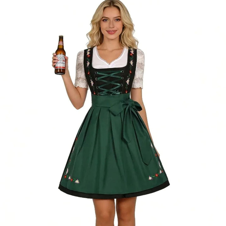 Damen Dirndl 3-teiliges Set mit Blumenstickerei Schnürung