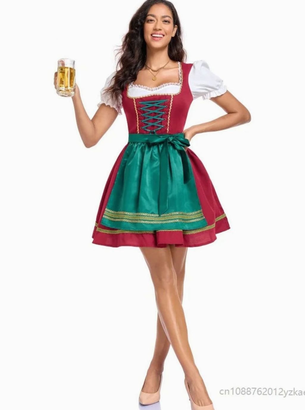 Damen Dirndl Minikleid Schnürung Schürze Oktoberfest Kostüm