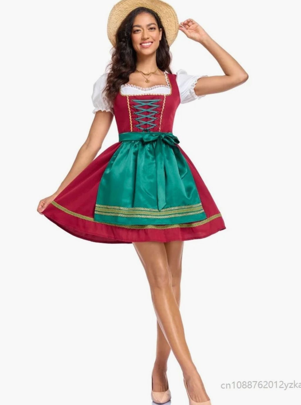 Damen Dirndl Minikleid Schnürung Schürze Oktoberfest Kostüm