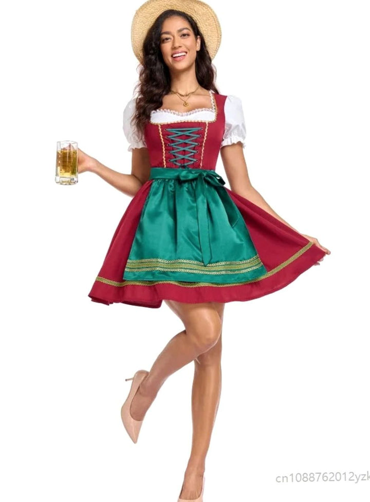 Damen Dirndl Minikleid Schnürung Schürze Oktoberfest Kostüm