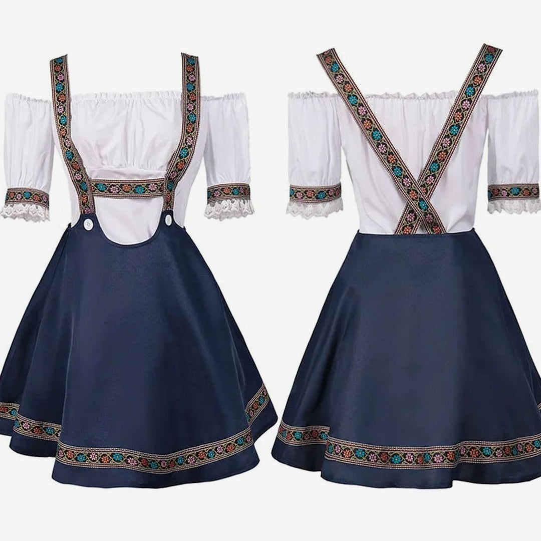 Damen Dirndl-Set Carmenbluse mit Träger bestickt Oktoberfest