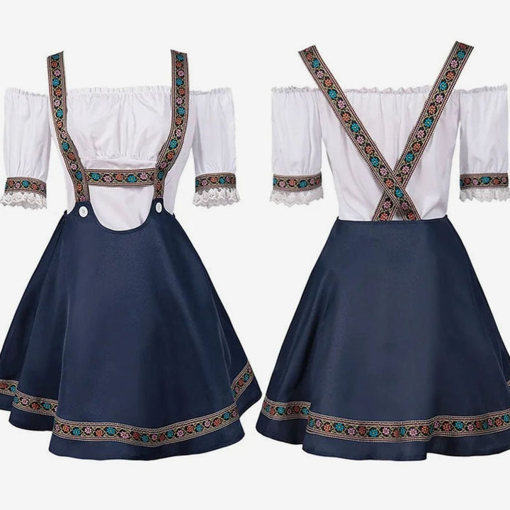 Damen Dirndl-Set Carmenbluse mit Träger bestickt Oktoberfest