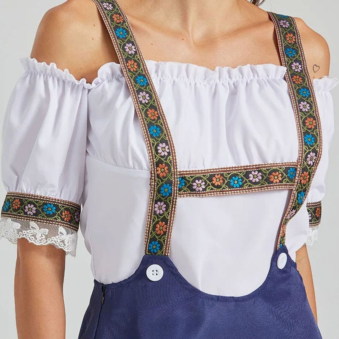 Damen Dirndl-Set Carmenbluse mit Träger bestickt Oktoberfest