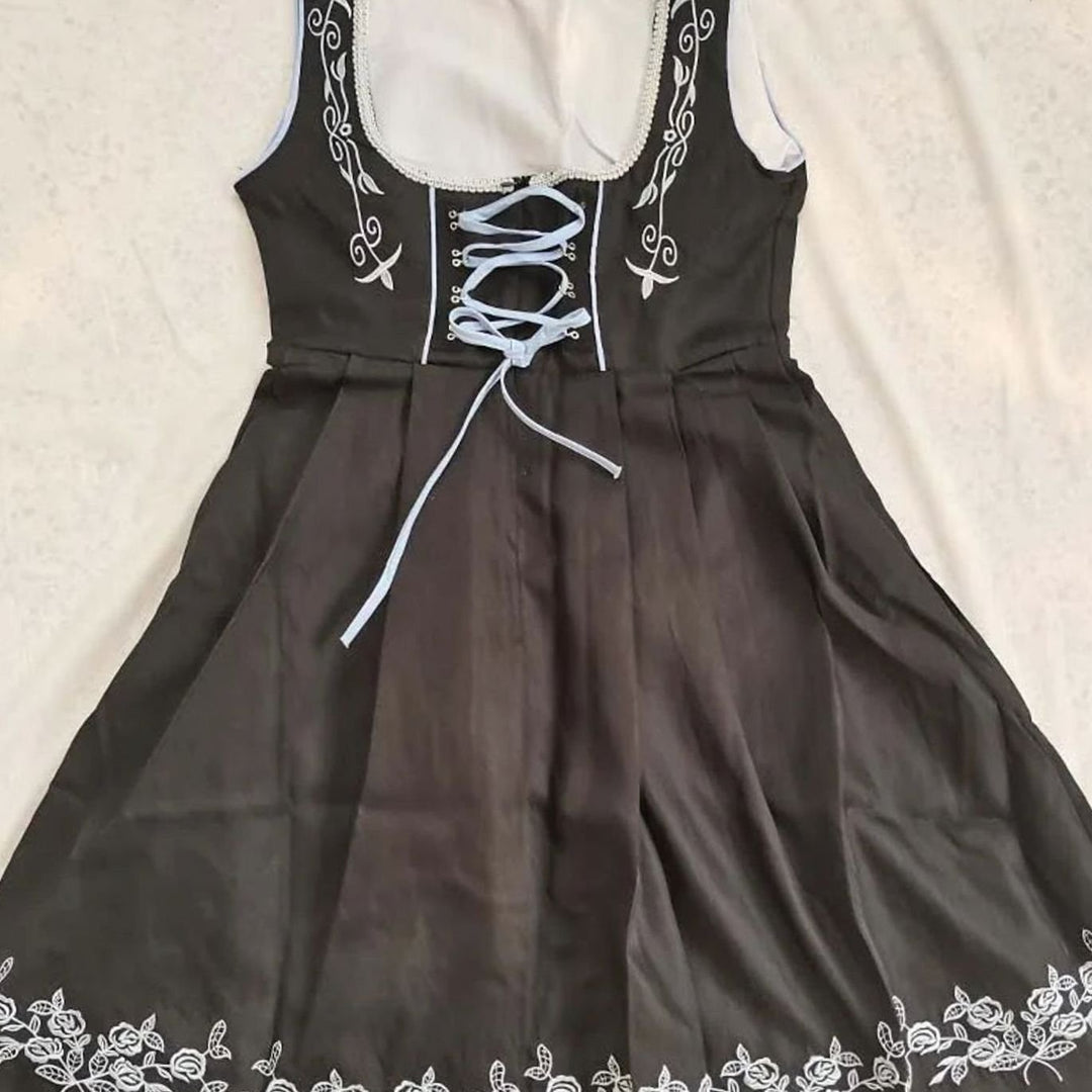 Damen Dirndl-Set Schwarz Hellblau mit Stickerei Schürze Bluse