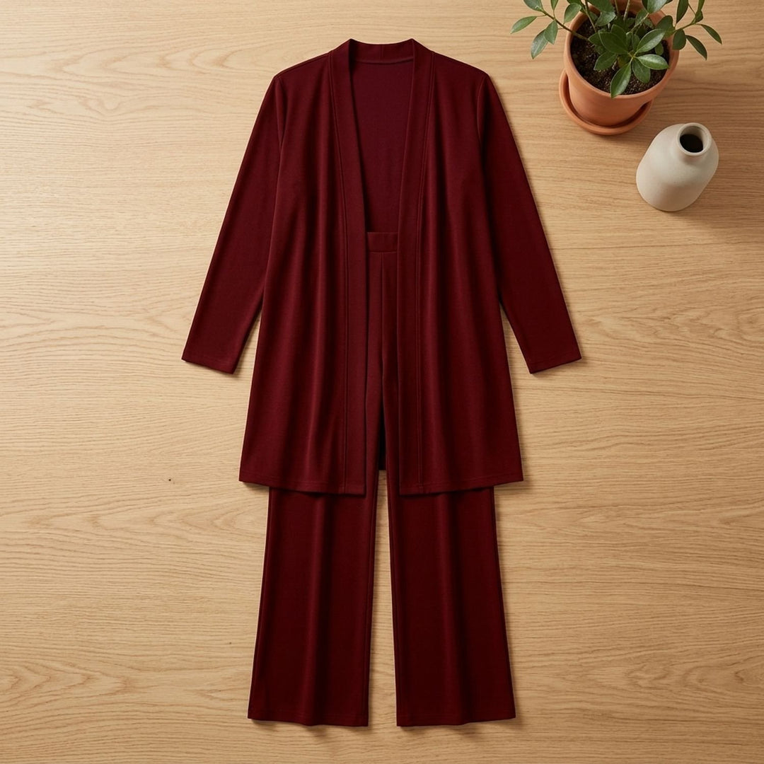 Damen Dreiteiliger Hosenanzug Set Weite Hose Cardigan Top
