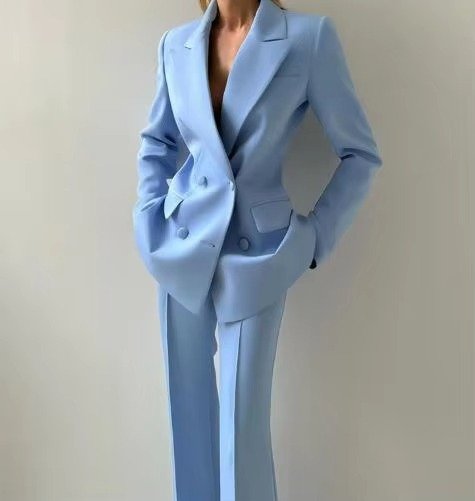 Damen Dreiteiliges Mintgrünes Blazer-Set Korsett-Top Schlaghose