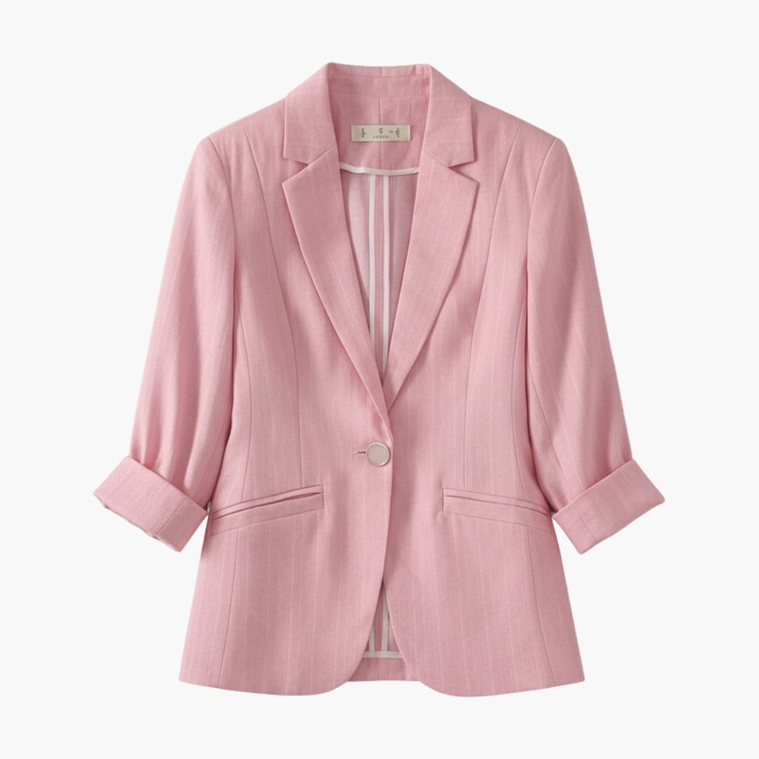 Damen Dreiviertelarm Leinen Blazer mit Einzelknopf