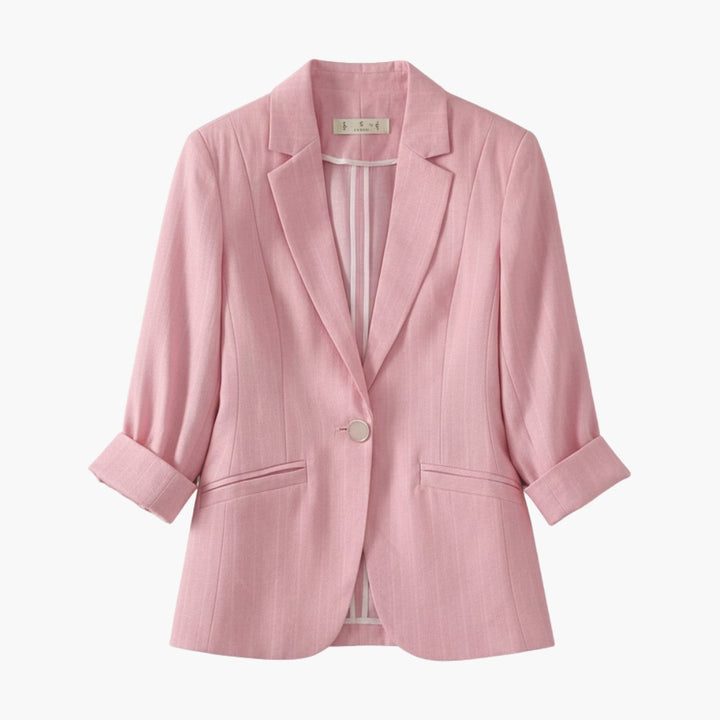 Damen Dreiviertelarm Leinen Blazer mit Einzelknopf