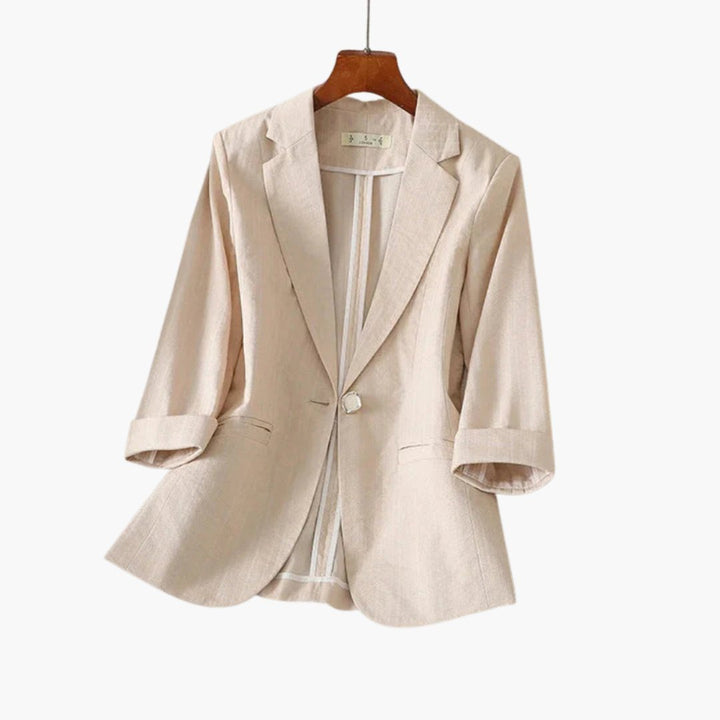 Damen Dreiviertelarm Leinen Blazer mit Einzelknopf - Beige