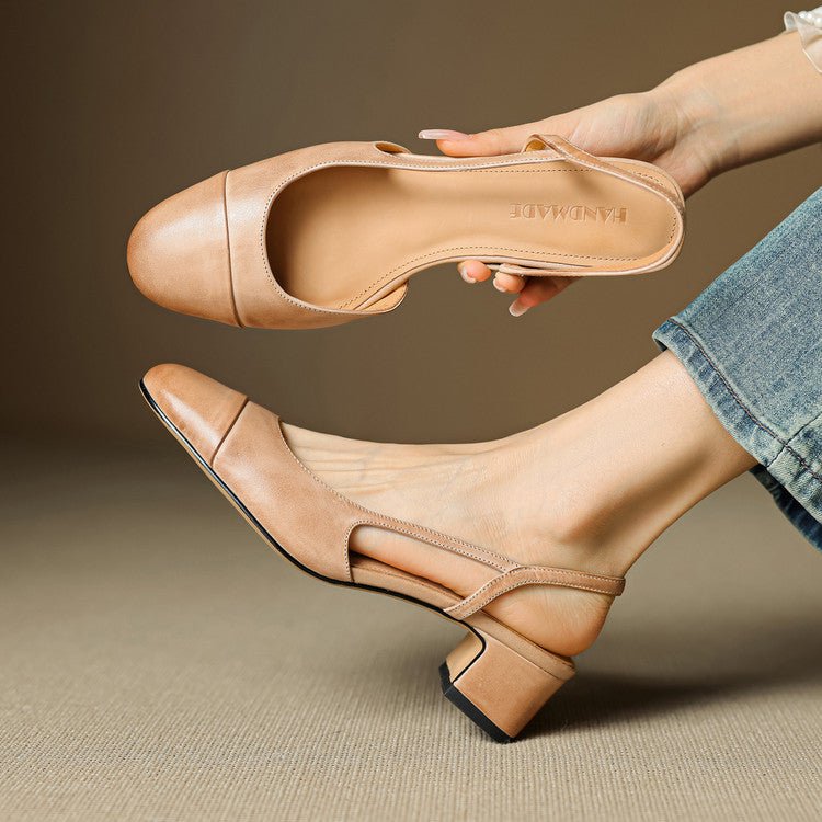 Damen Echtleder Slingback-Pumps mit Mandelspitze - Apricot