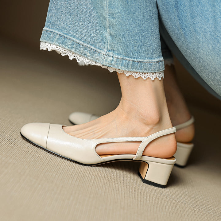 Damen Echtleder Slingback-Pumps mit Mandelspitze