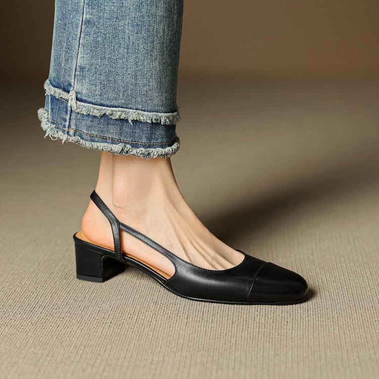 Damen Echtleder Slingback-Pumps mit Mandelspitze - Black
