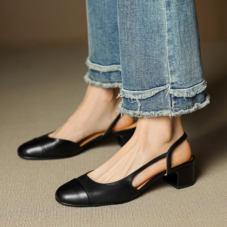 Damen Echtleder Slingback-Pumps mit Mandelspitze