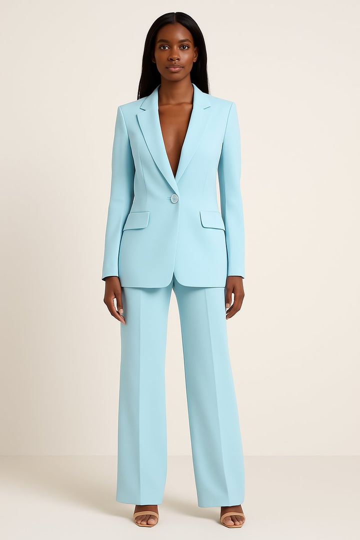 Damen Einknopf-Blazer Weitbein-Hosen Set eleganter Business-Look - Türkis