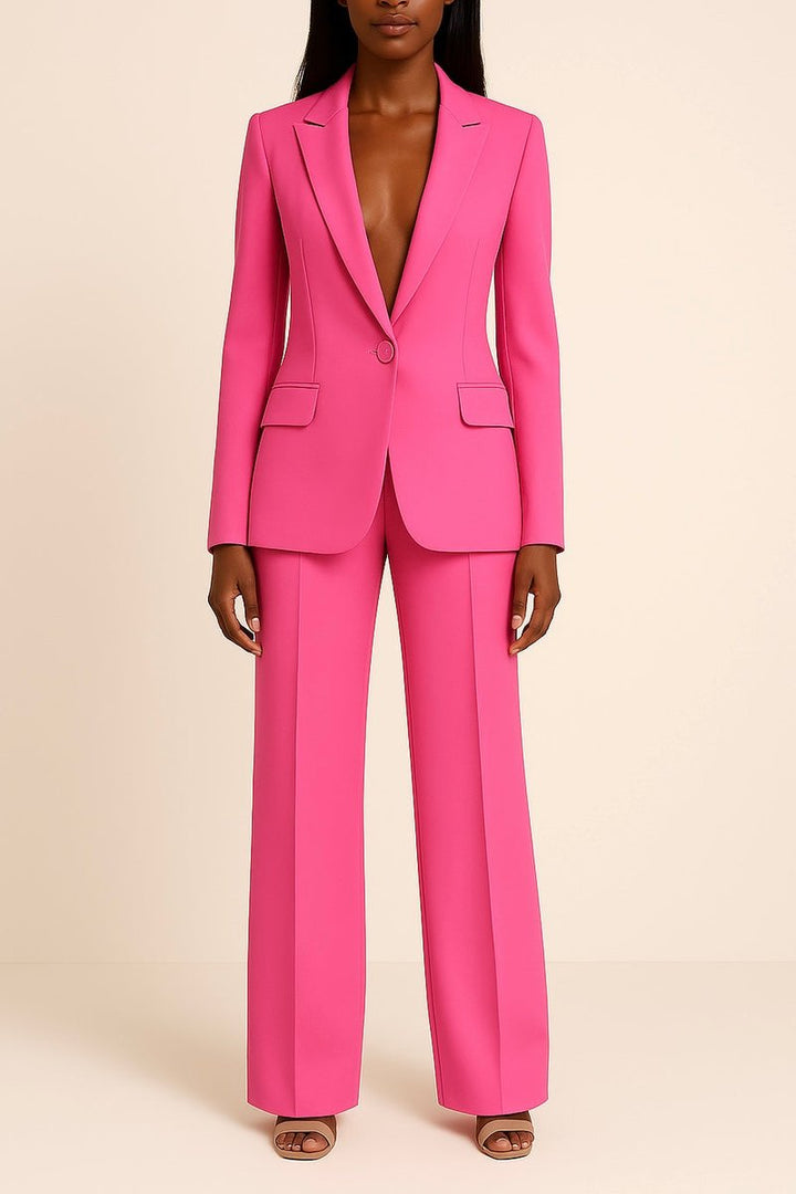Damen Einknopf-Blazer Weitbein-Hosen Set eleganter Business-Look - Rosa