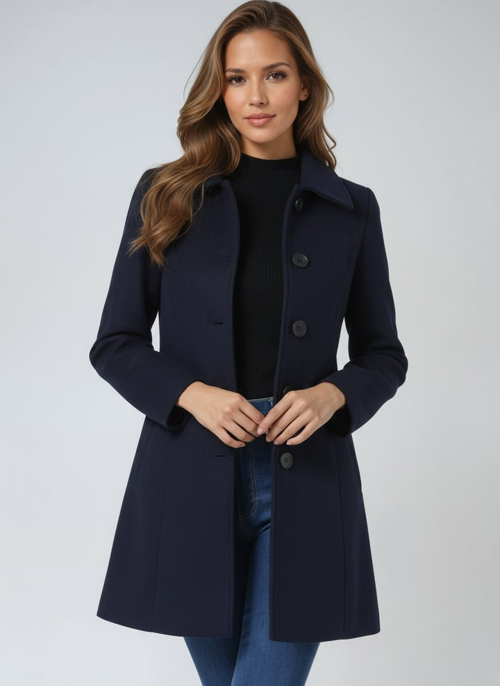 Damen Einreihiger Langmantel Wintermantel mit Reverskragen - Dark Blue