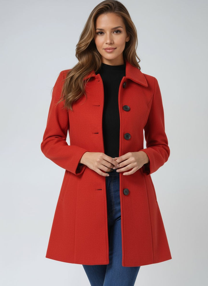 Damen Einreihiger Langmantel Wintermantel mit Reverskragen - Red