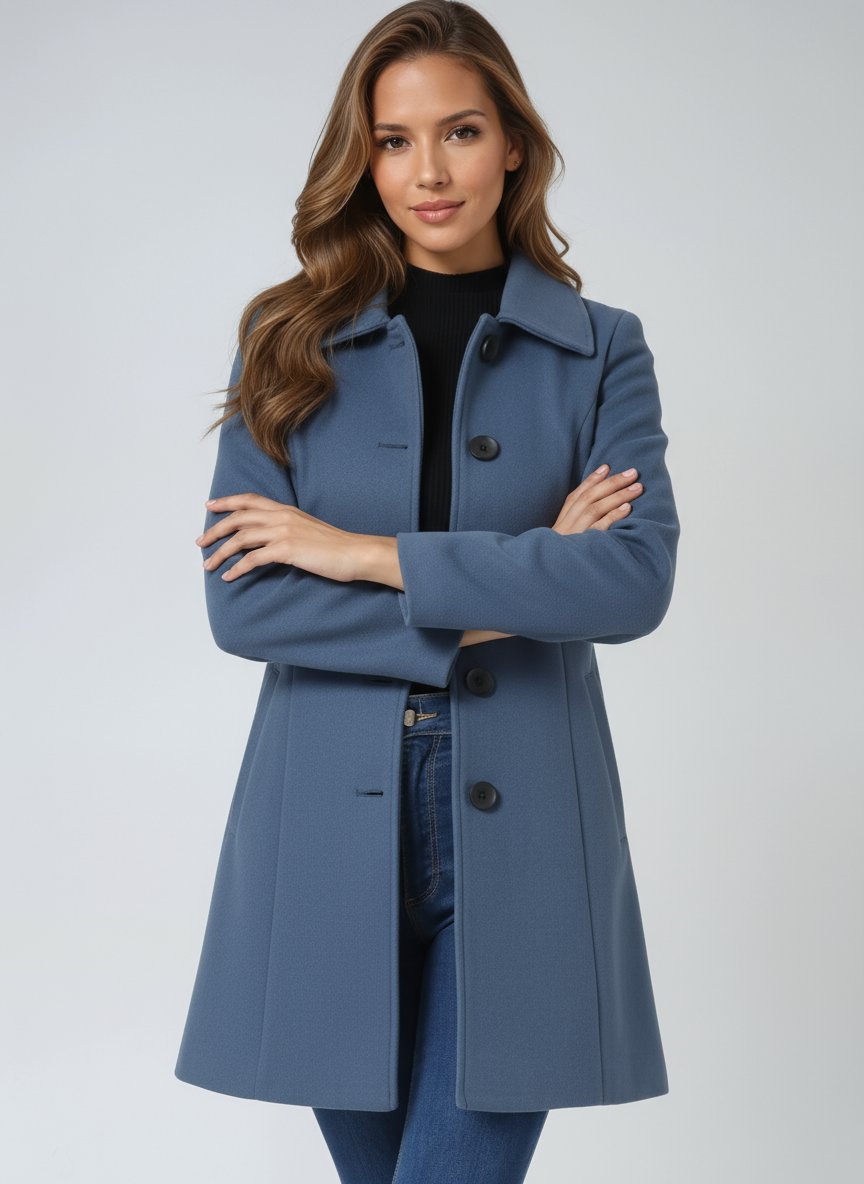 Damen Einreihiger Langmantel Wintermantel mit Reverskragen - Light Blue