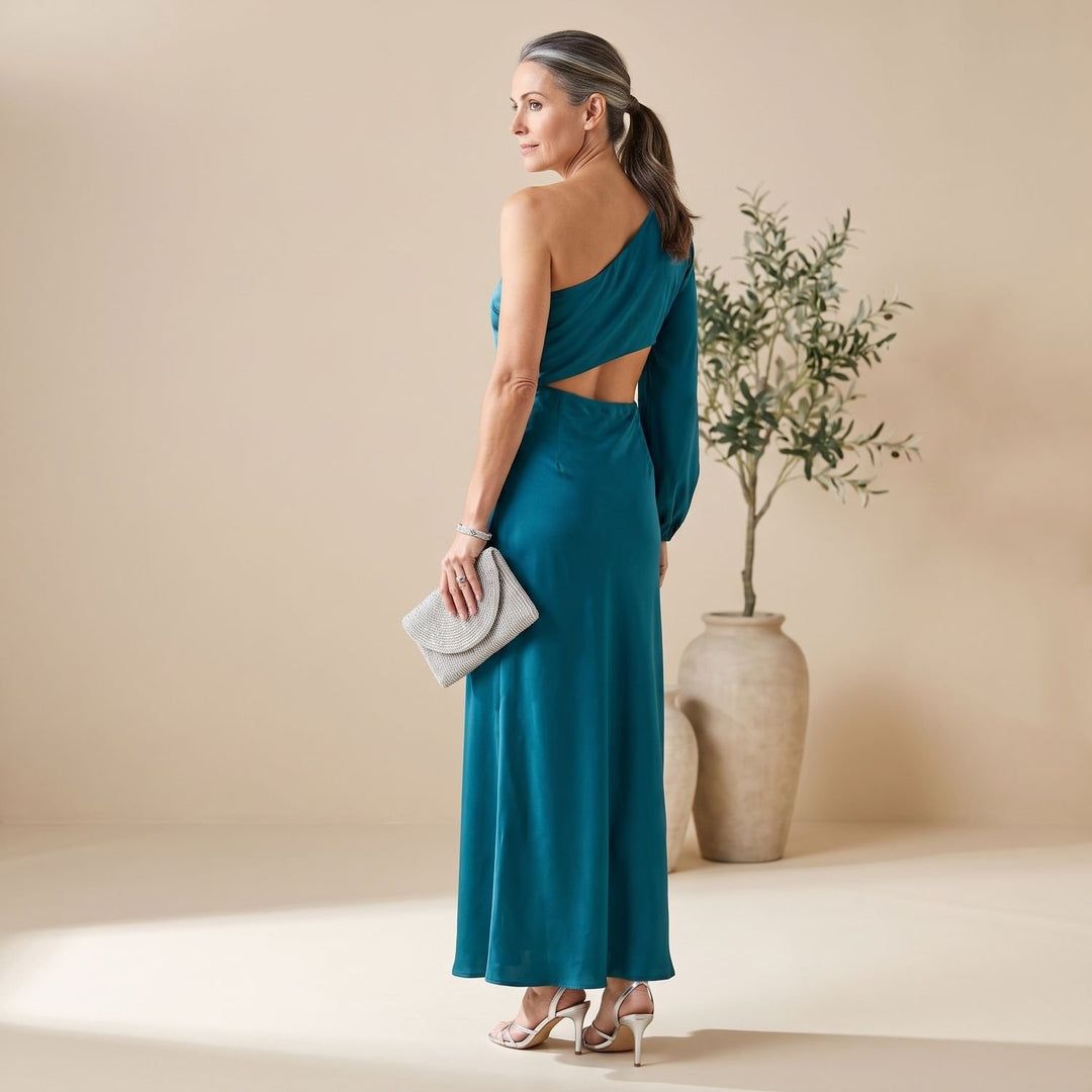 Damen Einschulter Maxi-Abendkleid mit Knotendetail und Schlitz