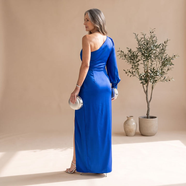 Damen Einschulter Maxi-Abendkleid mit Knotendetail und Schlitz