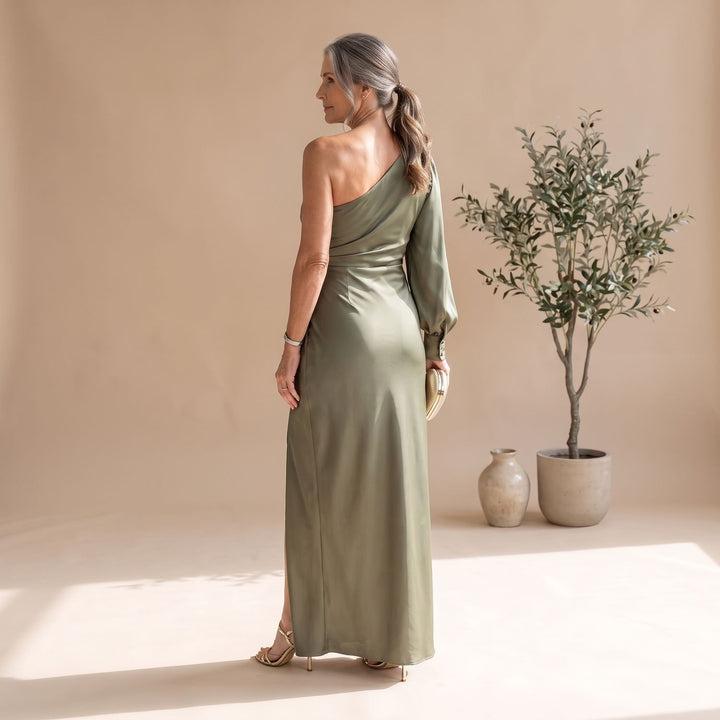 Damen Einschulter Maxi-Abendkleid mit Knotendetail und Schlitz