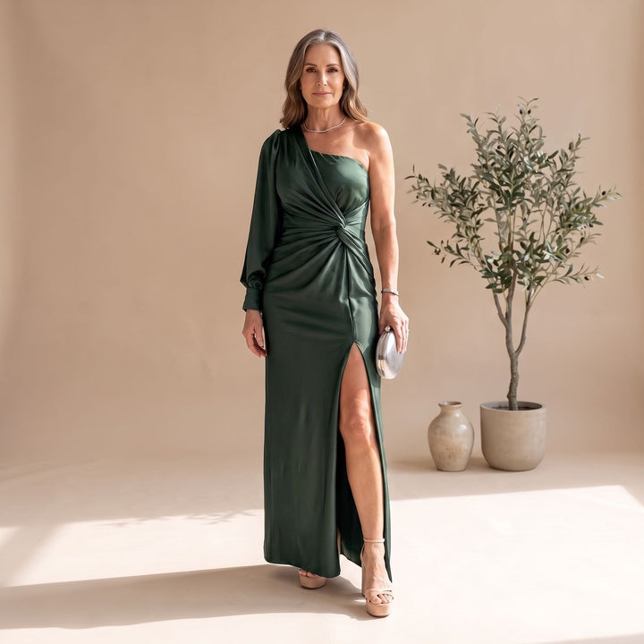 Damen Einschulter Maxi-Abendkleid mit Knotendetail und Schlitz