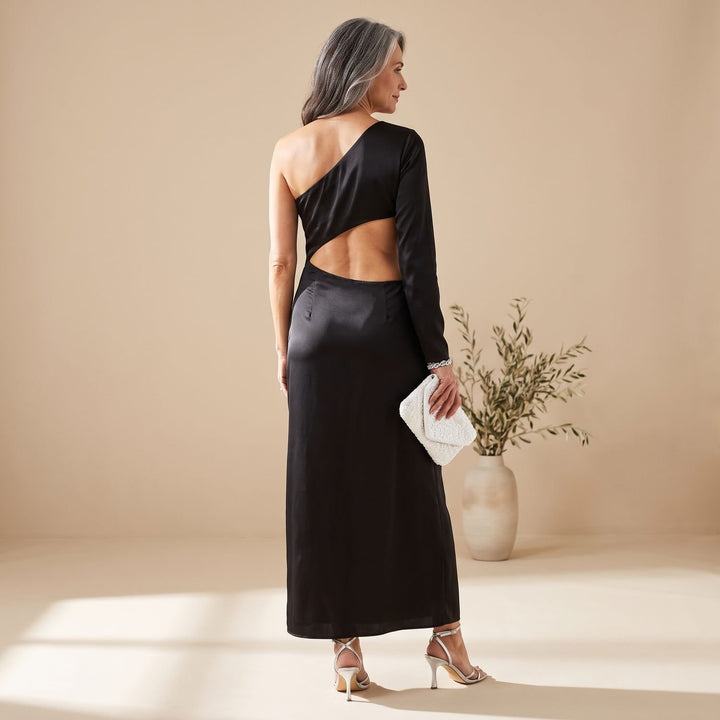 Damen Einschulter Maxi-Abendkleid mit Knotendetail und Schlitz