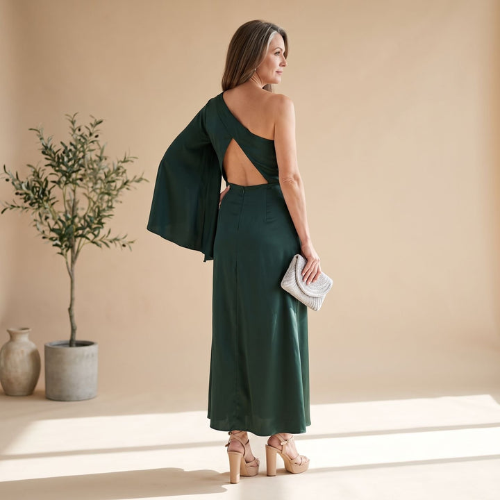 Damen Einschulter Maxi-Abendkleid mit Knotendetail und Schlitz