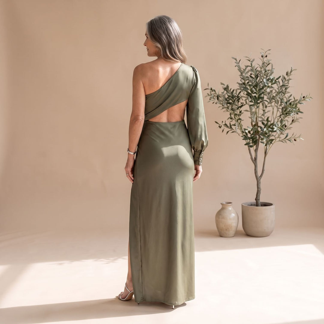 Damen Einschulter Maxi-Abendkleid mit Knotendetail und Schlitz