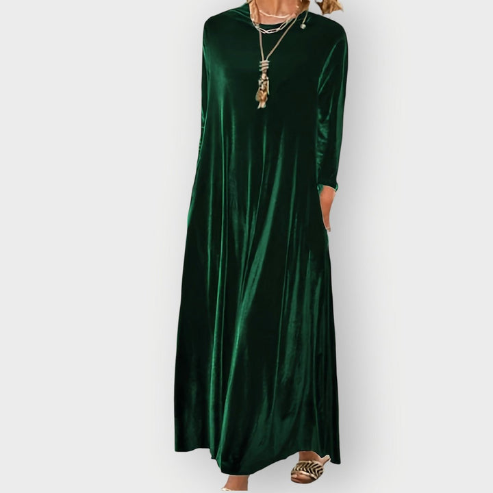 Damen Elegant Formal Dress Langarm Samt Maxi-Kleid - Dunkelgrün