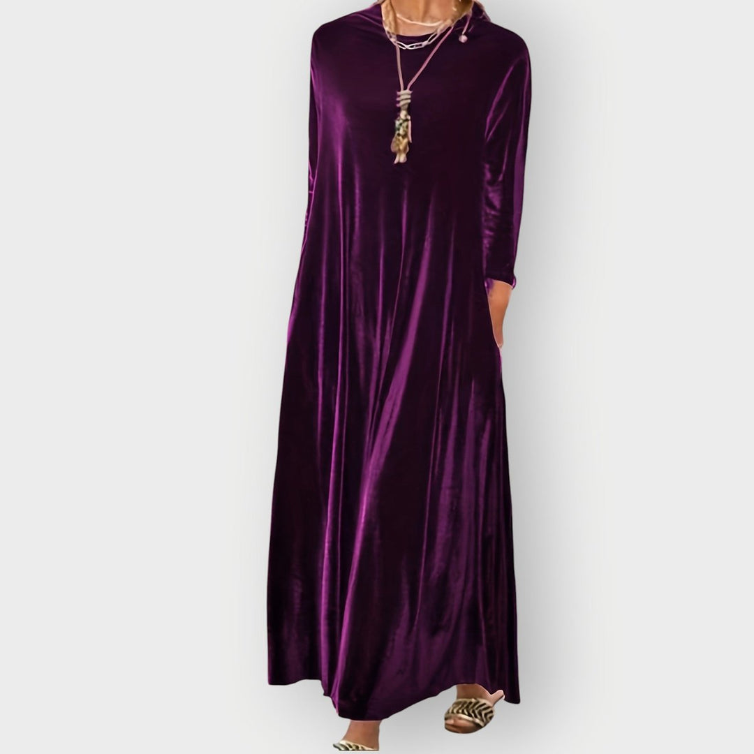 Damen Elegant Formal Dress Langarm Samt Maxi-Kleid - Lila