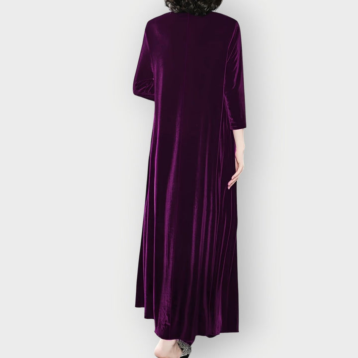 Damen Elegant Formal Dress Langarm Samt Maxi-Kleid