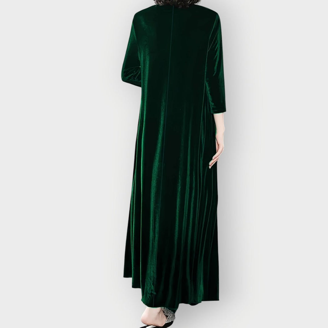 Damen Elegant Formal Dress Langarm Samt Maxi-Kleid