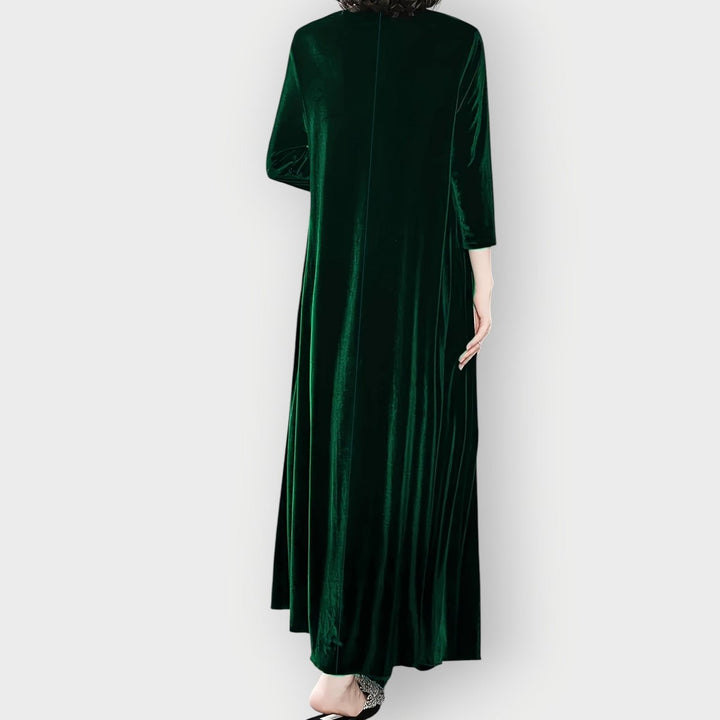 Damen Elegant Formal Dress Langarm Samt Maxi-Kleid