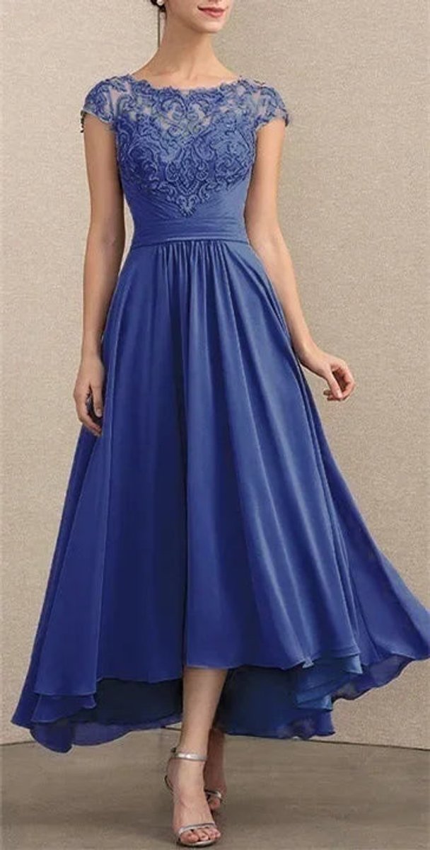 Damen Elegant Spitzen Chiffon Abendkleid Formal Maxi Kleid - Blau