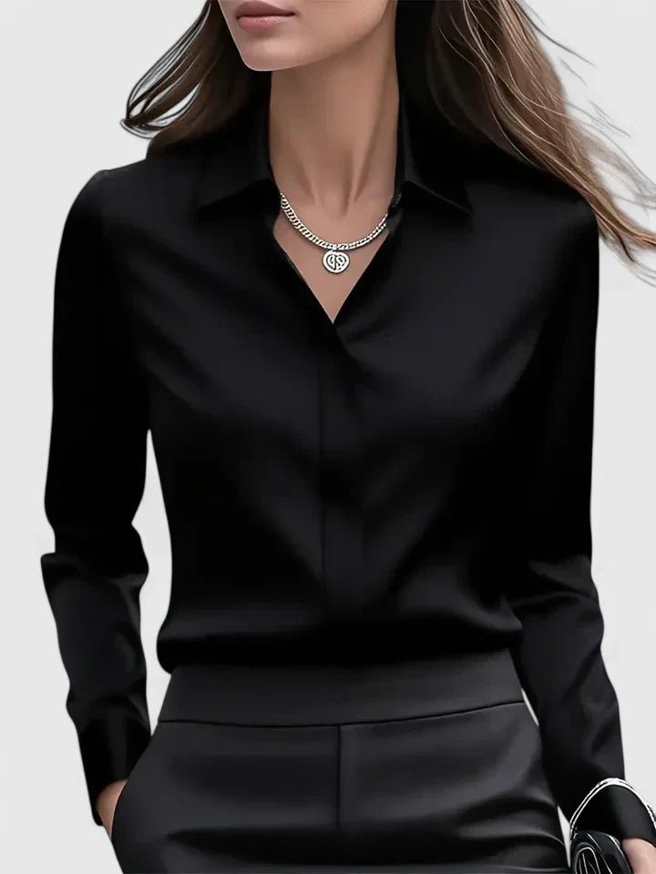 Damen Elegante Satin Business-Bluse Versteckte Knopfleiste - Black