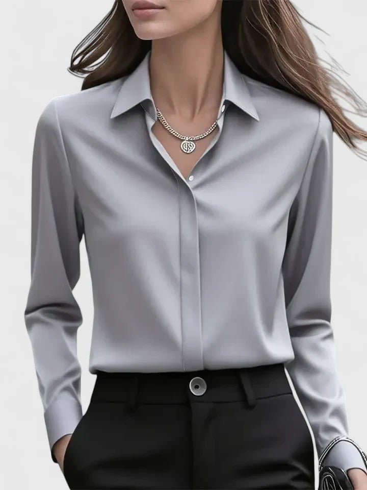 Damen Elegante Satin Business-Bluse Versteckte Knopfleiste - Gray
