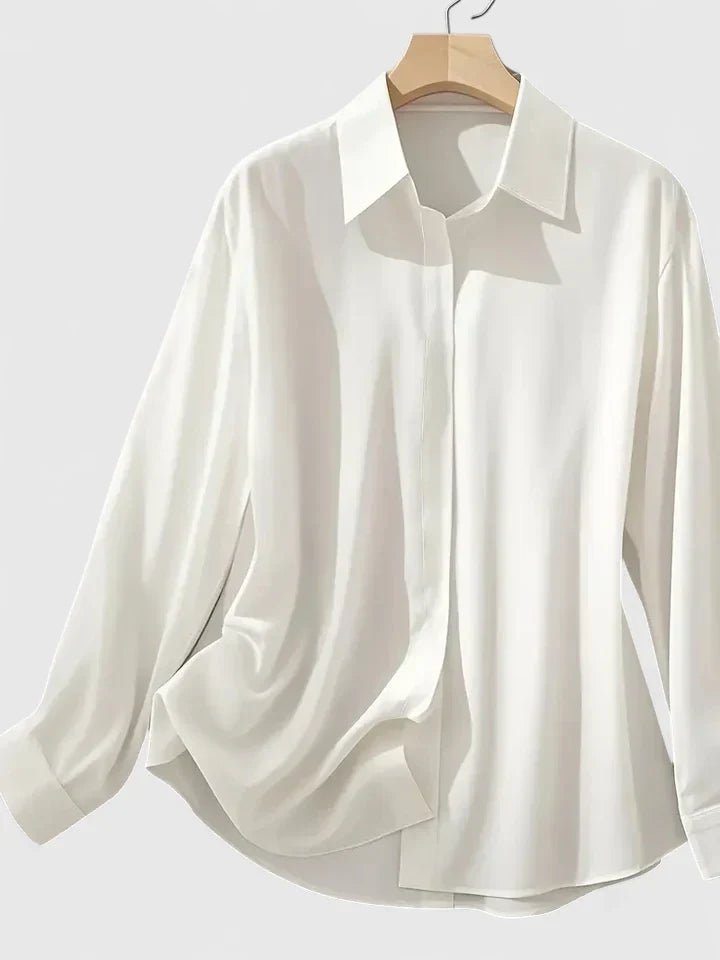 Damen Elegante Satin Business-Bluse Versteckte Knopfleiste