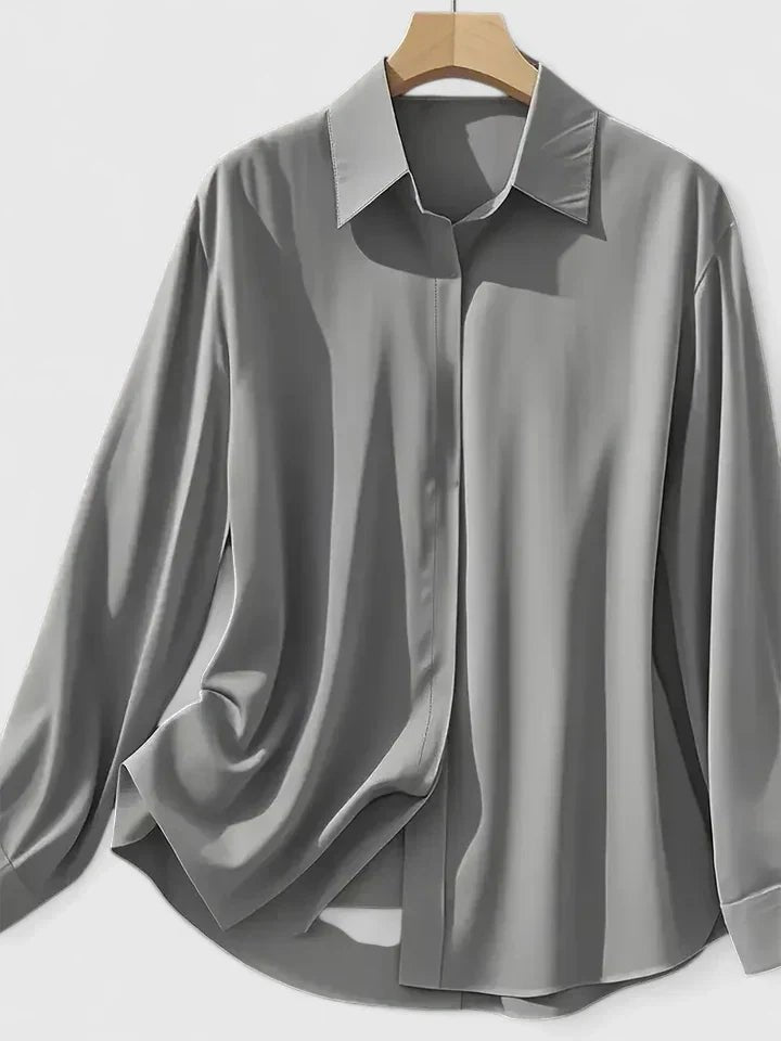 Damen Elegante Satin Business-Bluse Versteckte Knopfleiste