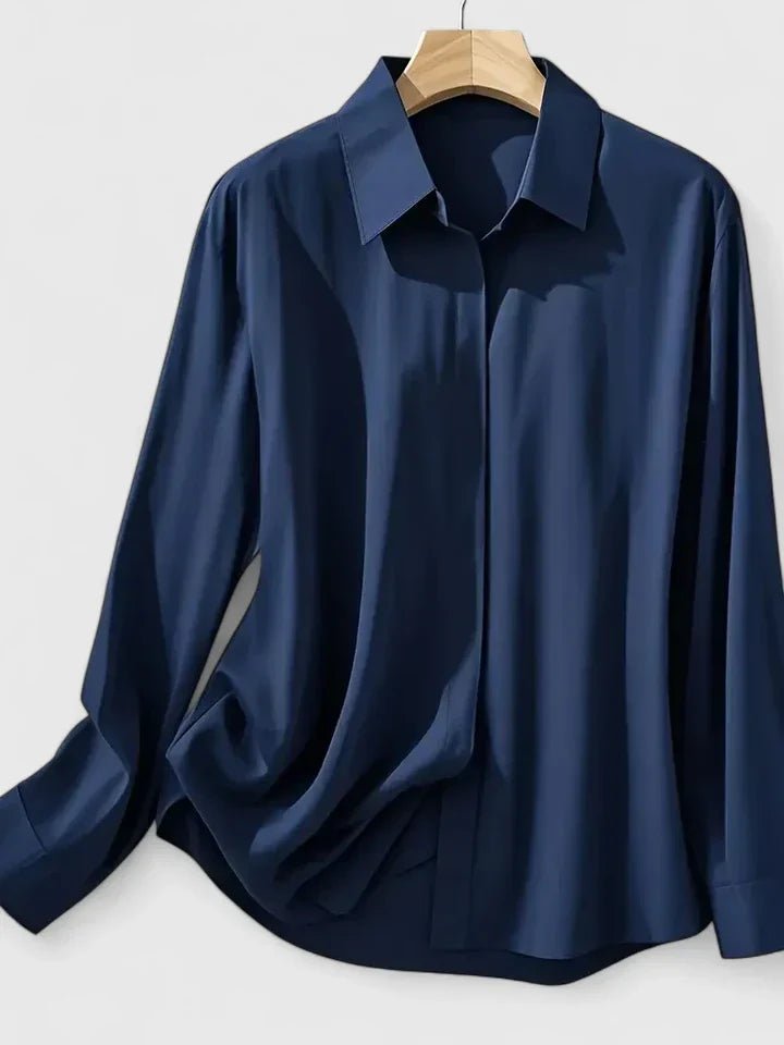 Damen Elegante Satin Business-Bluse Versteckte Knopfleiste
